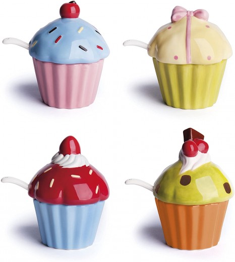 Cukortartó fedővel, kerámia, 150 ml, Ø9,2xH13 cm, Cupcake Többszínű, Válogatott modellek