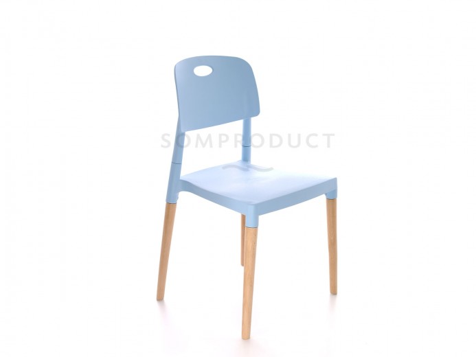 Műanyag szék fa lábakkal, Deo Kék, Sz47xM48xM82,5 cm