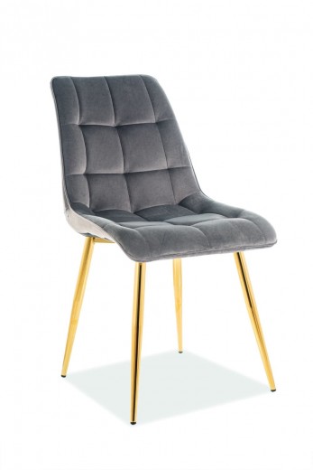 Kárpitozott szék, fém lábakkal, Chase Velvet, Szürke / Arany, Sz150xM58xM88 cm