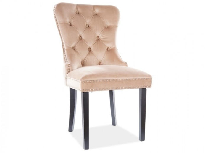 Kárpitozott szék, fa lábakkal, Aubrey Velvet Bézs / Fekete, Sz56xM65xM98 cm