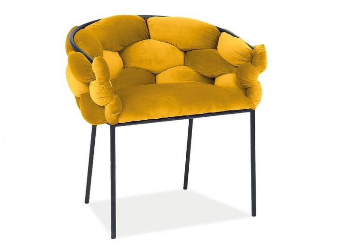 Kárpitozott szék, fém lábakkal, Norwind Velvet Mustársárga / Fekete, Sz76xM40xM75 cm