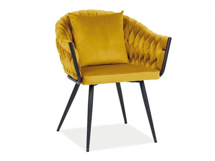 Kárpitozott szék, fém lábakkal, Nurrin Velvet Mustársárga / Fekete, Sz62xM47xM86 cm