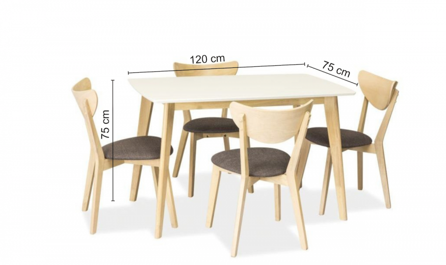 Asztal MDF és Fa, Combo Fehér / Tölgy + 4 szék CD-37 Szürke / Tölgy Szett, L120xl75xH75 cm