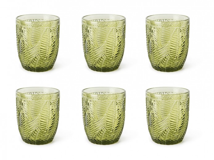 6 darabos vizespohár készlet, üveg, 300 ml, Ø8xH10 cm, Leaf Zöld