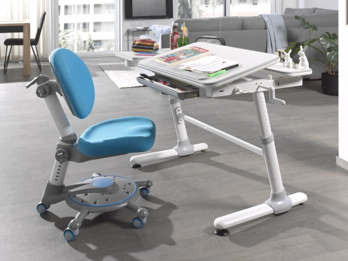 Ergonomikus Íróasztal Állítható Magassággal Gyerekeknek, Comfortline Fehér / Kék, H119xSz73xM56-80 cm