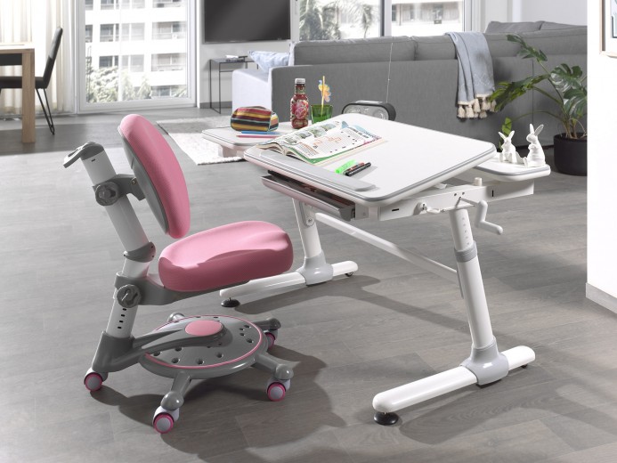 Ergonomikus Íróasztal Készlet Gyerekeknek, Állítható Magassággal, Comfortline Fehér / Rózsaszín, H119xSz73xM56-80 cm