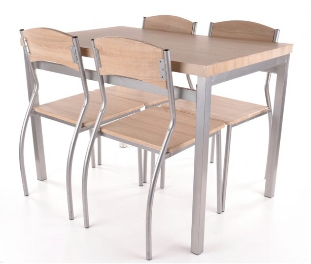 MDF és Fém Asztal + 4 Szék Szett, Astro Sonoma Tölgy / Króm, Sz110xM70xM76 cm