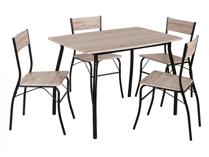 MDF és Fém Asztal + 4 Szék Szett Modus Tölgy / Fekete, Sz110xM72xM75 cm