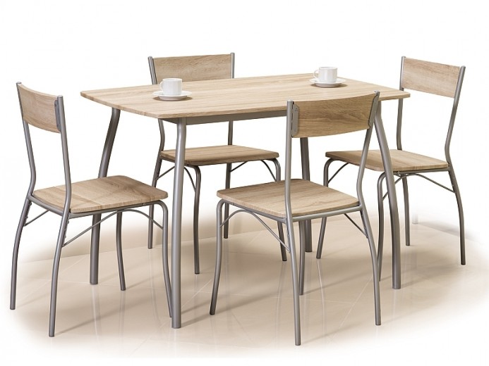 MDF és Fém Asztal + 4 Szék Szett Modus Sonoma Tölgy / Króm, Sz110xM72xM75 cm