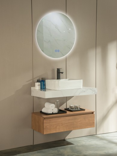 Fürdőszoba Bútor Szett, Forgácslapból, Terazzo Természetes 90 cm, 4 darab