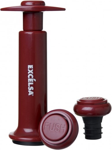 Vákumszivattyú készlet és 2 dugó borosüveghez, ABS, L10 cm, Enoteque Vacuum Piros