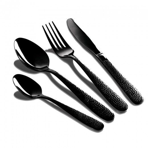 Abstract Cutlery Sets Black Rozsdamentes Acél Evőeszköz Készlet, 24 darab