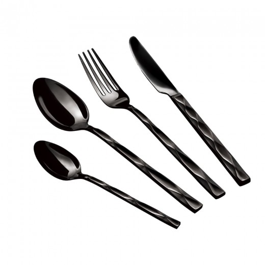 Wave Cutlery Sets Black Rozsdamentes Acél Evőeszköz Készlet, 24 darab