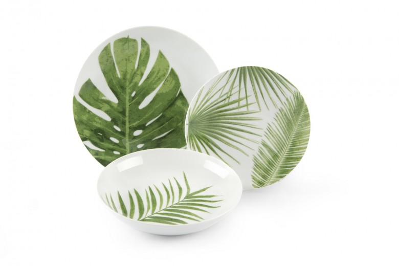 Porcelán étkészlet, 18 darab, Foliage Dinner Fehér / Zöld