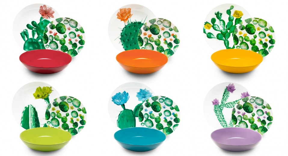 Porcelán és kerámia étkészlet, 18 darab, Color Cactus Dinner Többszínű