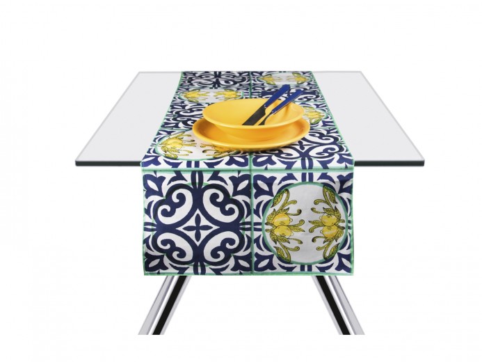 Asztali futó, pamut, Amalfi Kék, 45 x 140 cm