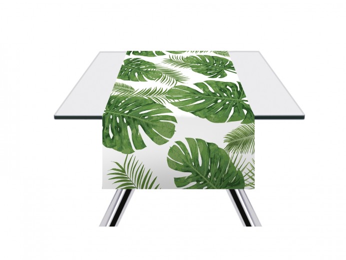 Asztali futó, pamut, Foliage Zöld, 45 x 140 cm