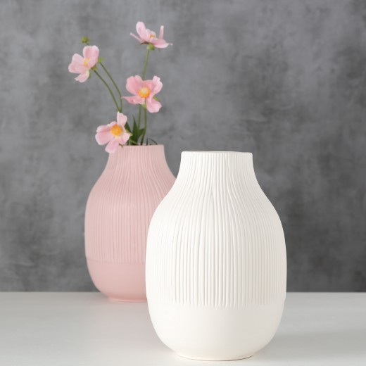 Bresca Dekoratív Kerámia Váza, Rózsaszín / Fehér, Különböző Modellek, Ø14xM21 cm