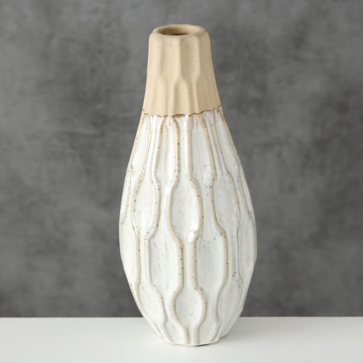 Malia Dekoratív Kerámia Váza, Krém / Bézs, Ø10xM25 cm